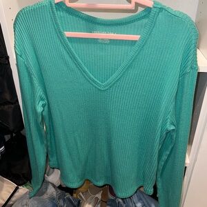 American Eagle Outfitters Teal Ribbed Long Sleeve Top